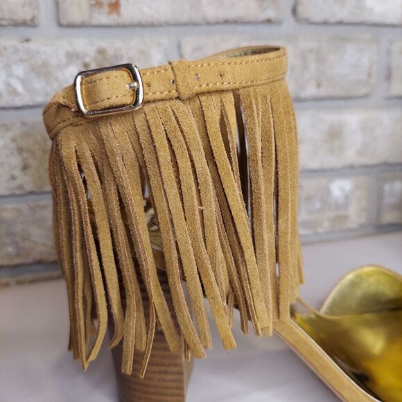 Carlos By Carlos Santana Brulee Gilda Suede Fringe Ankle Strap Heel, Women's 9M - Picture 7 of 12